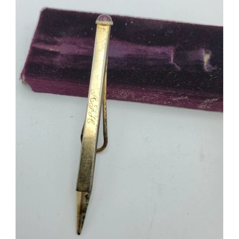 Mechanical Pencil Tie Clip Anson Red Stone Vintage with Original Box READ‎